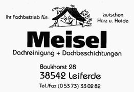 Werbung für Meisel Dachreinigung, Dachbeschichtungen, Adresse und Kontaktdaten in Leiferde.