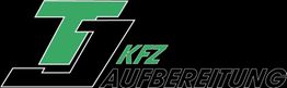 Logo mit grünem "T", schwarzem "J", Text: "KFZ Aufbereitung". Schwarzer Hintergrund.