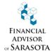 Logo with blue cubes and text "Financial Advisor of Sarasota" below.