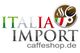 Logo mit Text "Italia Import", Kaffeetasse und website "caffeshop.de".