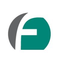 Green and gray abstract logo with geometric shapes.