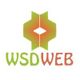 Logo con testo "WSD WEB" in verde e rosso sotto un simbolo geometrico bicolore.