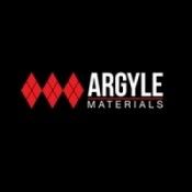 Argyle Materials logo with red diamonds and white text on a black background.