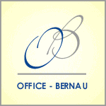 Logo mit stilisiertem „OB“ in Blau und Grau, darunter Text „Office - Bernau“ auf gelbem Hintergrund.