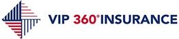 Logo of VIP 360° Insurance with a stylized triangle design in red and blue stripes.