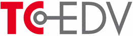 Logo mit den Buchstaben "TC-EDV", wobei "TC" rot und "EDV" grau ist.