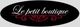 Logo ovalado y negro con las palabras "Le petit boutique" en letras blancas y adorno rojo.
