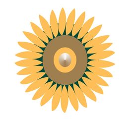 Ilustração de uma flor estilizada com pétalas amarelas e centro marrom em fundo branco.