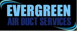 "Logo with 'Evergreen Air Duct Services' in blue on black background with curved lines."