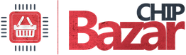 Logotipo de Chip Bazar con un icono de cesta en un microchip.