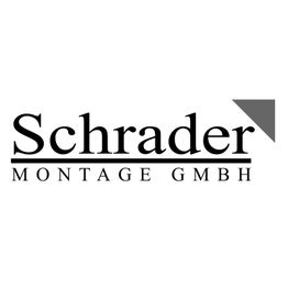 Schrader Montage GmbH Logo mit schwarzem Text und grauem Dreieck oben rechts.