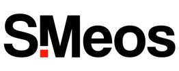 Schwarzer Text "S.Meos" auf weißem Hintergrund, Punkt in "M" ist rot.