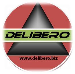 Rotes Dreieck-Logo mit "DELIBERO" in Grün. Webseite: www.delibero.biz.