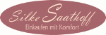 Ovale Grafik mit der Aufschrift "Silke Saathoff – Einkaufen mit Komfort" in einer verspielten Schrift.