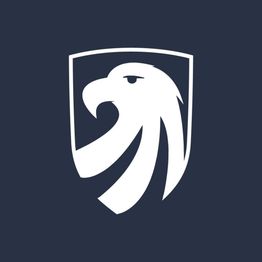 Águila blanca estilizada en un escudo azul oscuro.