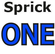 Text: "Sprick ONE" in Schwarz und Blau auf weißem Hintergrund.