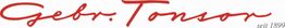 Roter Schriftzug "Gebr. Tonsor seit 1899" auf weißem Hintergrund.