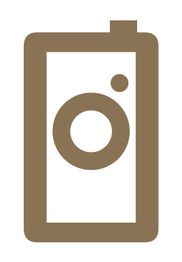 Braunes Kamerasymbol vor weißem Hintergrund.