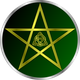 Goldenes Pentagram mit keltischem Knoten in grünem und silbernem Kreis.