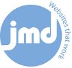 Blaues Logo mit weißen Buchstaben "jmd" und Schriftzug "Websites that work".