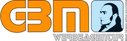 Logo der CBM Werbeagentur mit Profil eines Mannes im blauen Quadrat.