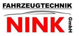 Fahrzeugtechnik NINK GmbH Logo mit Autodach-Silhouette in Schwarz und Rot.