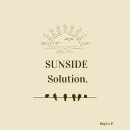 "SUNSIDE Solution"-Logo mit Sonnenuntergang und Vögeln auf einer Leitung, beige Hintergrund.