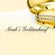 Zwei goldene Ringe, einer mit Diamanten, daneben der Text "Noah's Goldankauf".