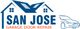 Logo of San Jose Garage Door Repair with house and car graphic.