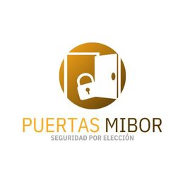Logotipo de Puertas Mibor con puerta y candado. Texto: "Seguridad por elección".