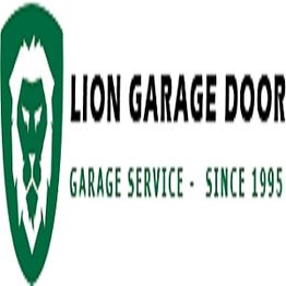 Logo of Lion Garage Door with a lion emblem and the text "Garage Service - Since 1995."