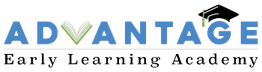 Logo for Advantage Early Learning Academy with a book and graduation cap.