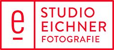 Logo von Studio Eichner Fotografie in Rot und Weiß mit stilisiertem "e".