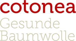 cotonea-Logo mit dem Slogan „Gesunde Baumwolle“ in Rot und Grau.