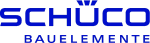 Logo von Schüco in blauer Schrift mit dem Wort "Bauelemente" darunter.