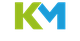 Grünes "K" und blaues "M" auf weißem Hintergrund, stilisiertes Logo.