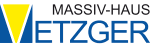 Logo von Massiv-Haus Metzger: ein blaues V mit gelber Spitze, daneben Firmenname in Schwarz.