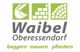 Logo von Waibel Obersessendorf: Symbole für baggern, mauern, pflastern in grün und grau.