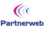 Logo mit bunten Bögen und dem blauen Schriftzug "Partnerweb".