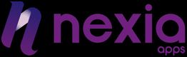 Logotipo de Nexia Apps con letra estilizada "h" en morado sobre fondo negro.