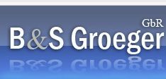 Blaues Logo mit dem Text: "B&S Groeger GbR" und leichtem Spiegeleffekt darunter.