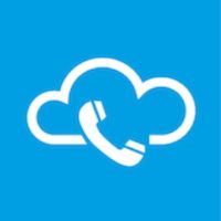 Wolke-Icon mit Telefon auf blauem Hintergrund.
