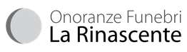 Logo con cerchio grigio e testo "Onoranze Funebri". Sfondo bianco.
