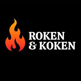 Afbeelding met vlam en tekst "Roken & Koken" op een zwarte achtergrond.
