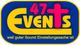 Logo mit "47 Events" und Slogan: "weil guter Sound Einstellungssache ist" auf blauem Hintergrund.