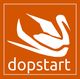 Logo rosso con cigno stilizzato bianco sopra la scritta "dopstart" in basso.