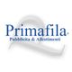 Logo di Primafila con testo: "Pubblicita & Allestimenti" su sfondo bianco.