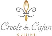 Creole & Cajun Cuisine logo with a fork and decorative patterns.