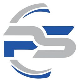 Blau-graues abstraktes Logo, bestehend aus geschwungenen Linien und Formen auf weißem Hintergrund.