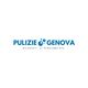 Logo con testo blu "PULIZIE GENOVA" e slogan "RILASSATI. CI PENSIAMO NOI.".